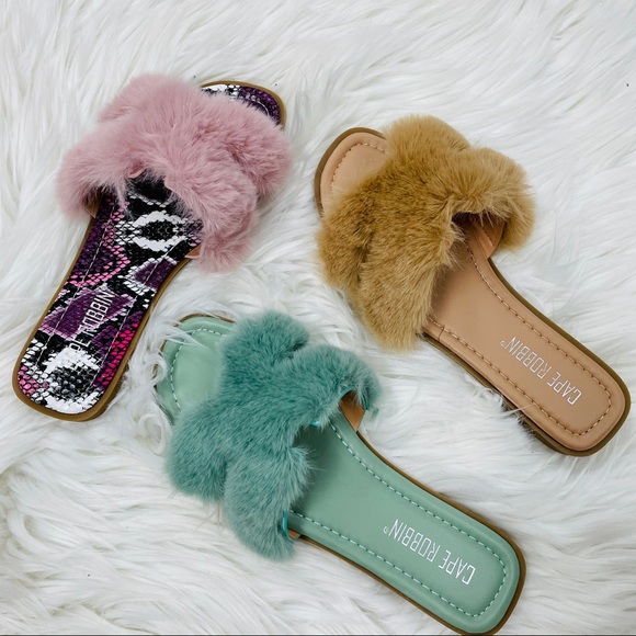 Teal fur sandal - Picture 4 of 9